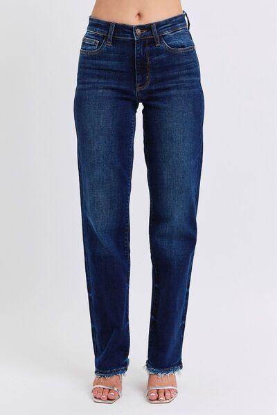 Judy Blue Full Size Raw Hem Straight Leg Jeans for Women