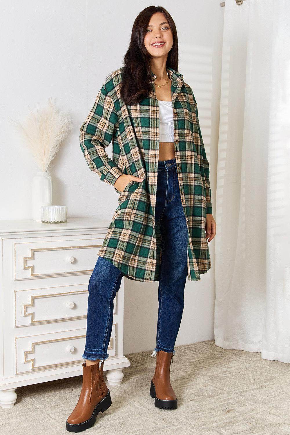 Mandy Plaid Collared Neck Long Sleeve Shirt for Women