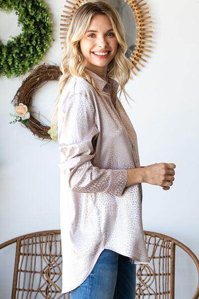 First Love Full Size Ditsy Dot Button Down Satin Shirt