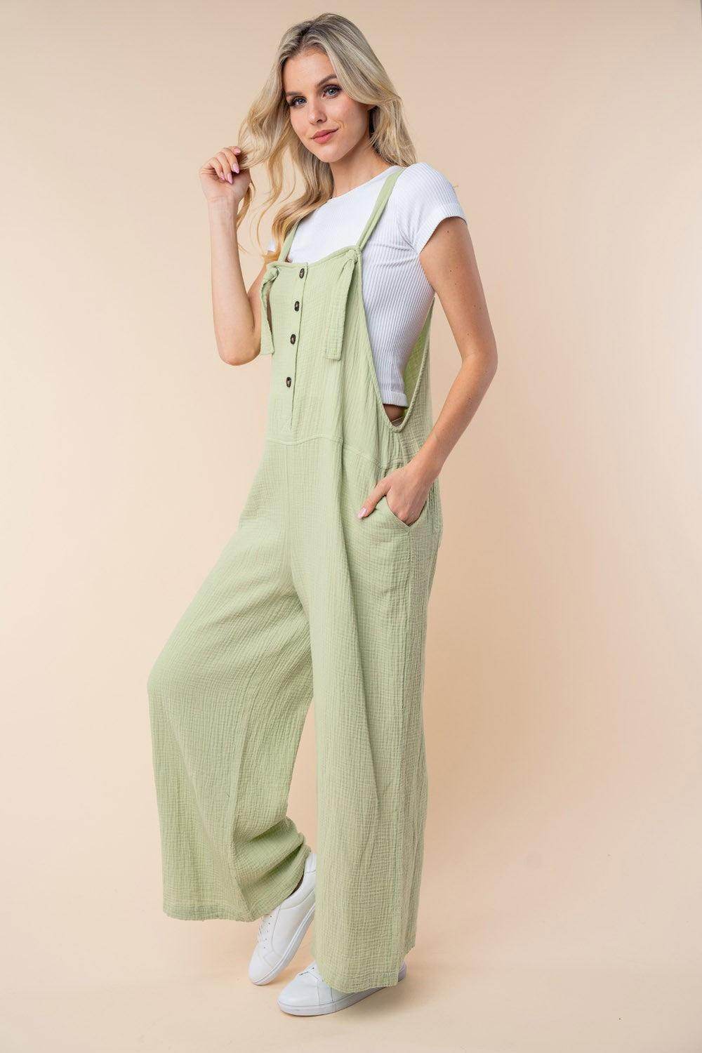 White Birch Texture Sleeveless Wide Leg Jumpsuit for Women