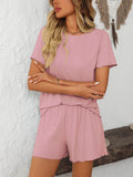 Mandy Round Neck Short Sleeve Top and Shorts Set Women