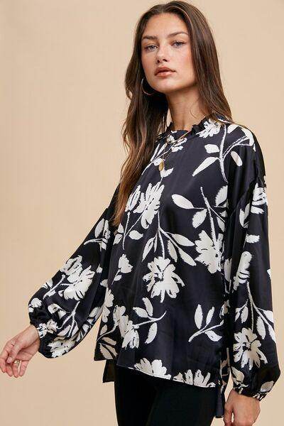 Annie Wear Frill Printed Balloon Sleeve Blouse for Women