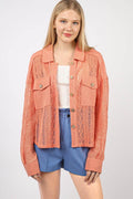 Very J Button Up Long Sleeve Lace Shirt for Women