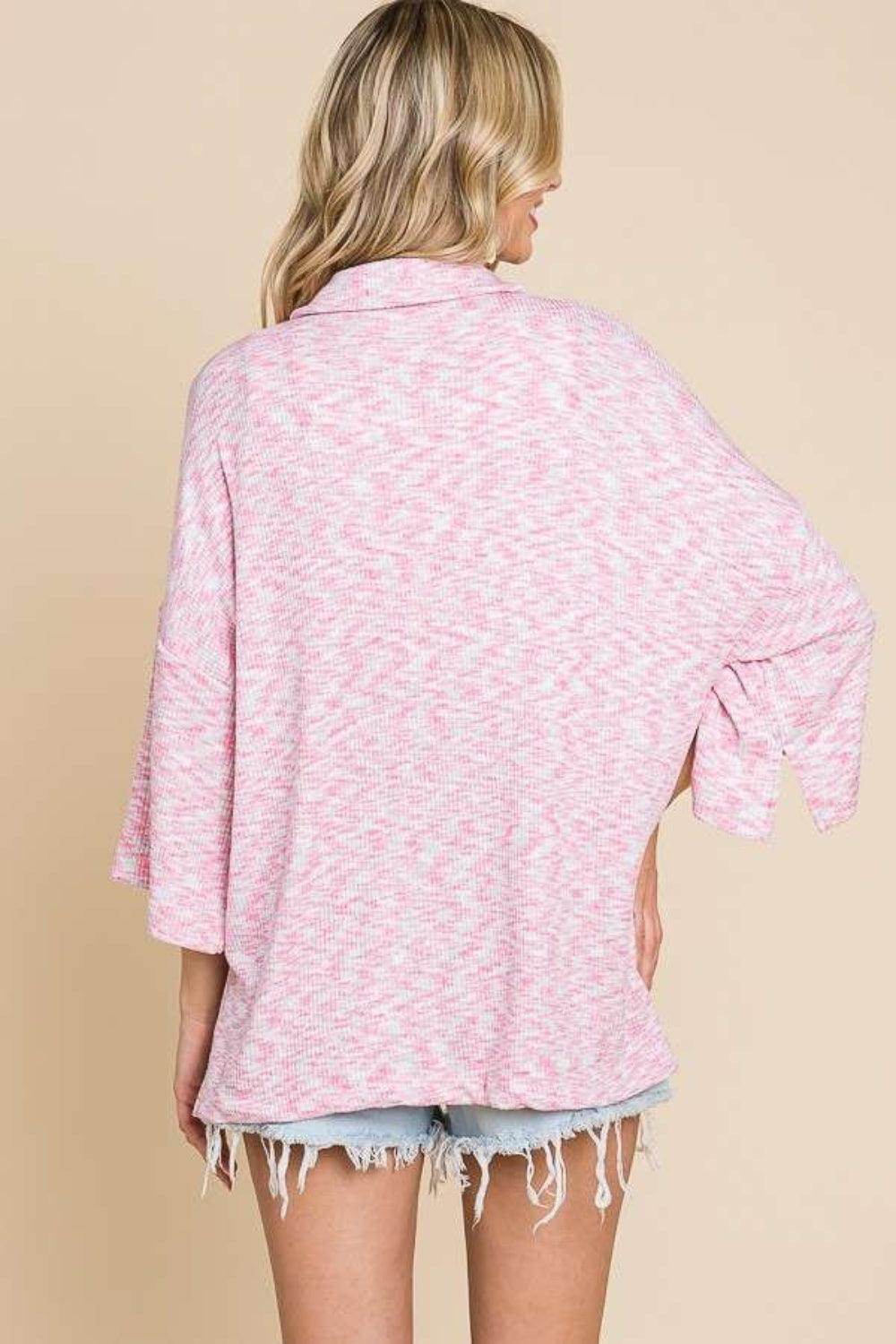 Culture Code Button Up Drop Shoulder Slit Shirt for Women