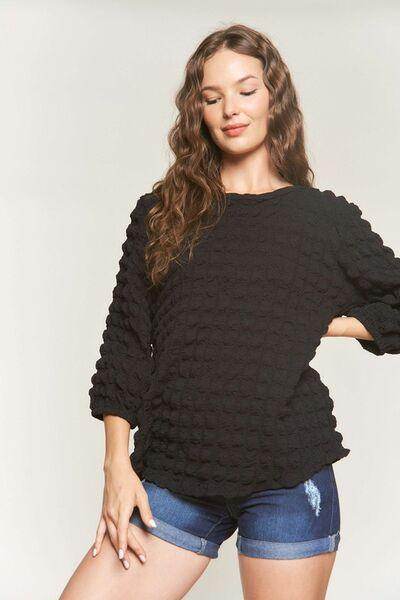 ADORA Bubble Texture Round Neck Blouse for Trendy Style