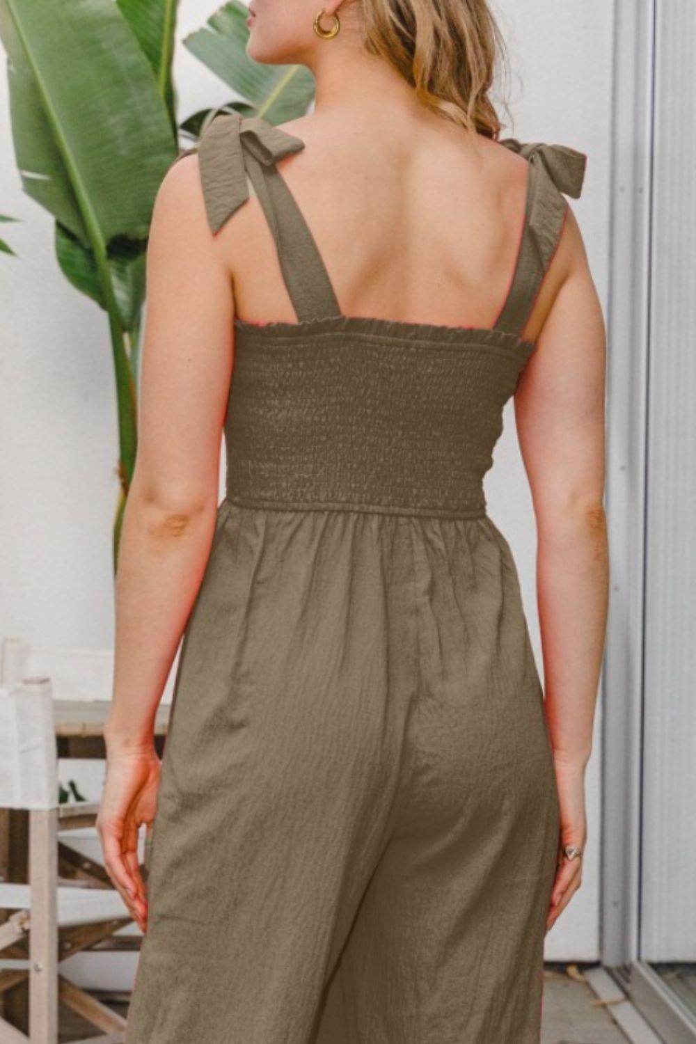 ODDI Full Size Bodice Smocked Sleeveless Jumpsuit for Women