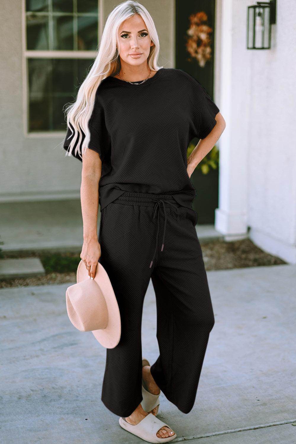 Double Take Full Size Texture Top and Pants Set for Women
