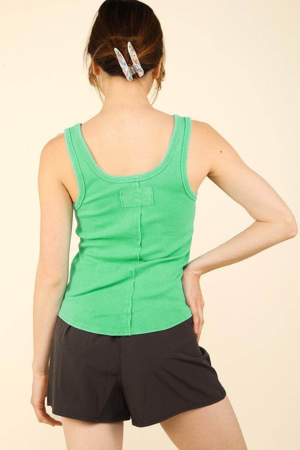 VERY J Washed Ribbed Tank with Placket Detail Top