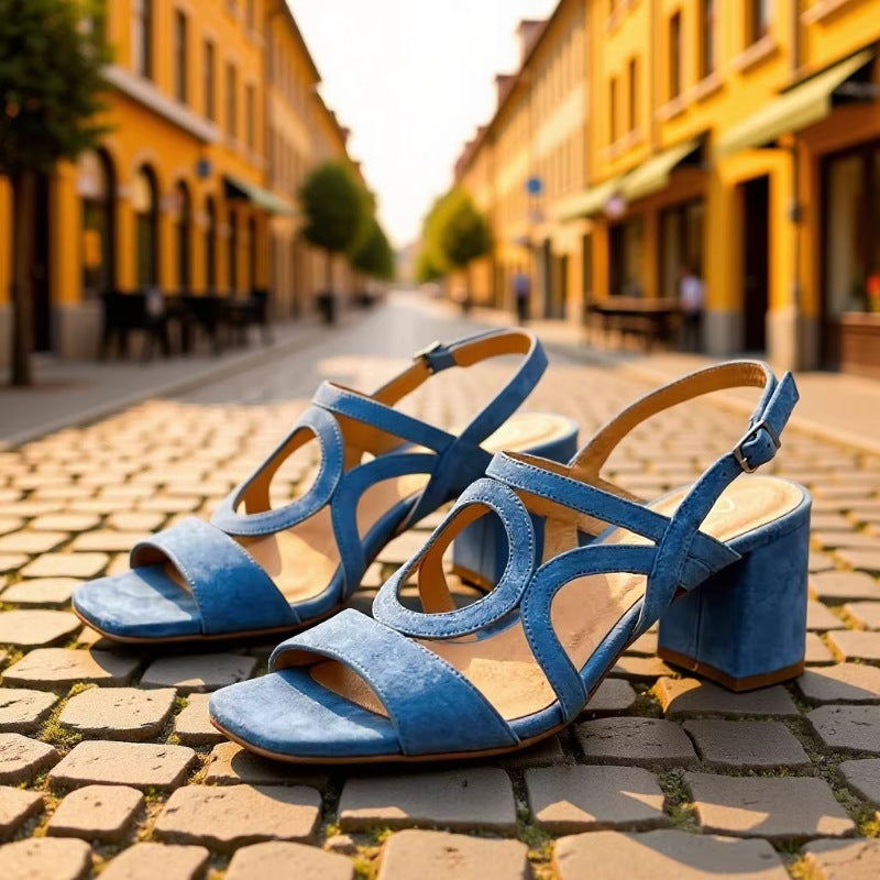 Women's Suede Hollow-Out Buckle Strap High Heel Sandals – Pointed Toe