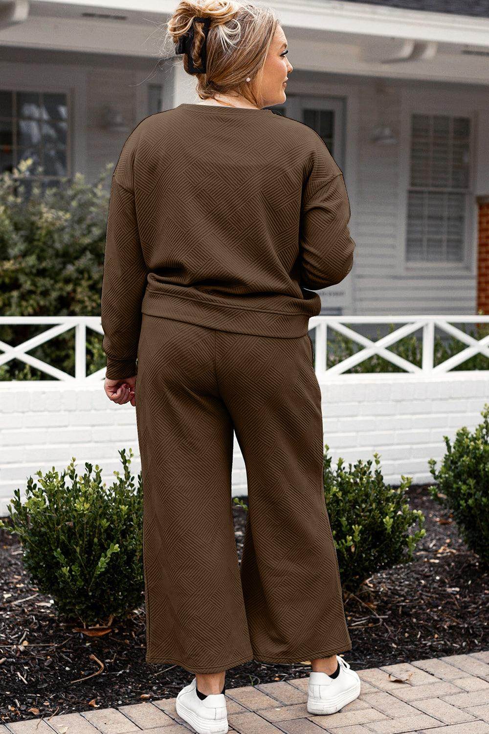 Double Take Full Size Textured Long Sleeve Top and Drawstring Pants Set for Women
