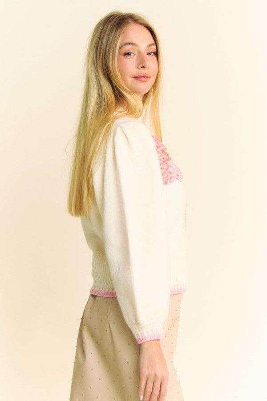 Davi & Dani Flower Patch Fuzzy Mock Neck Sweater Cozy