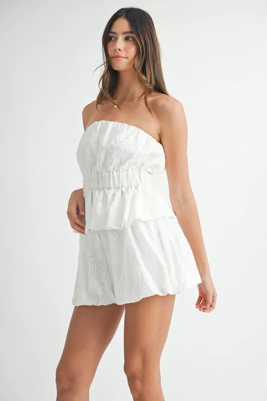 MABLE Floral Eyelet Lace Tube Top and Short Set