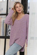 ADORA High-Low Side Slit V-Neck Sweater for Women