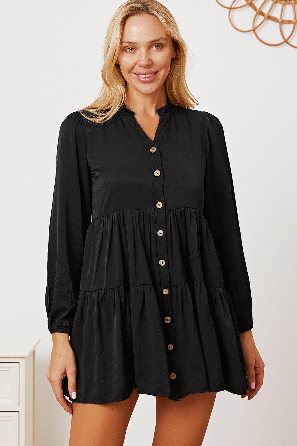 Ruffled Button Up Long Sleeve Tiered Shirt for Women