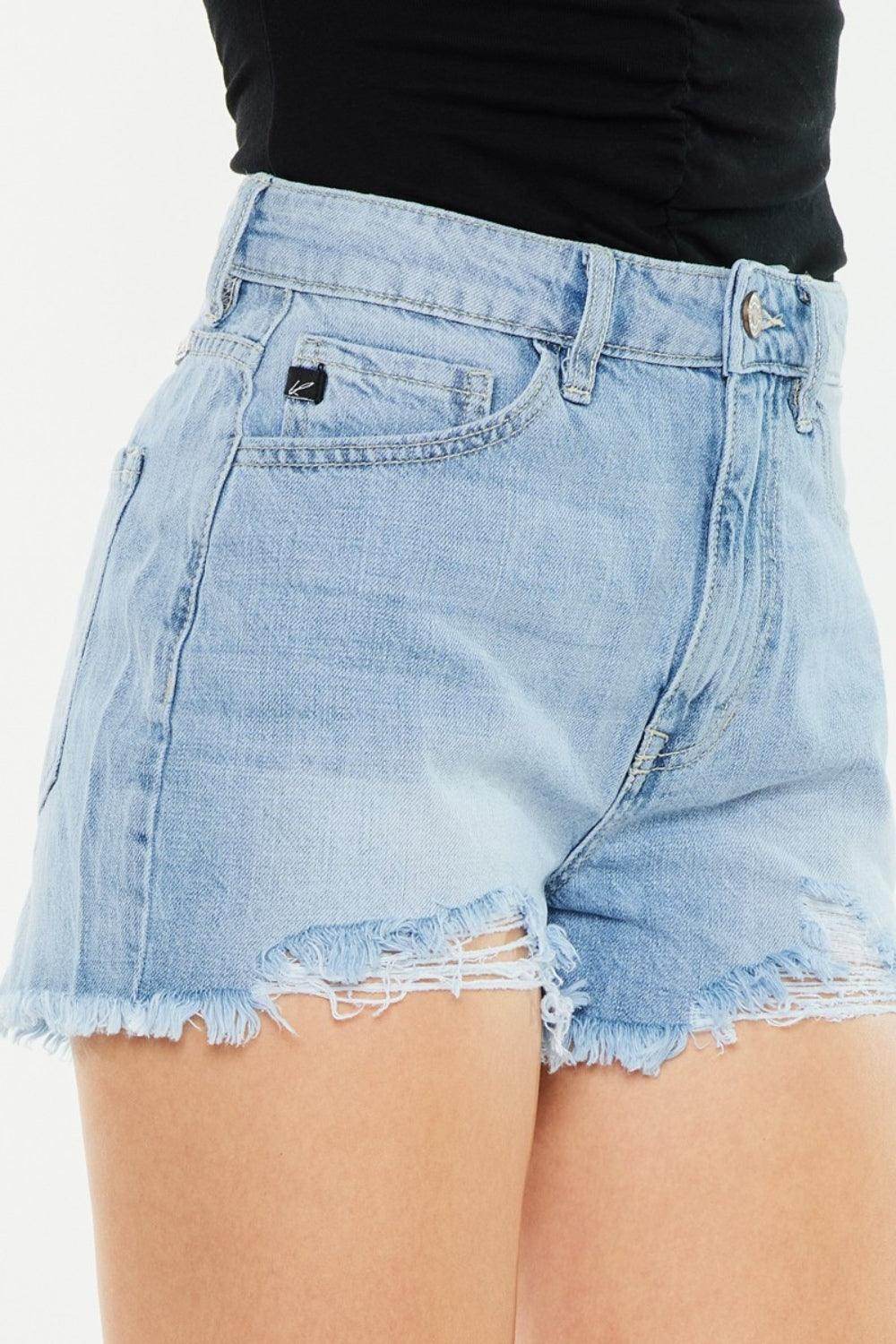 Kancan Raw Hem Distressed High Waist Denim Shorts Women