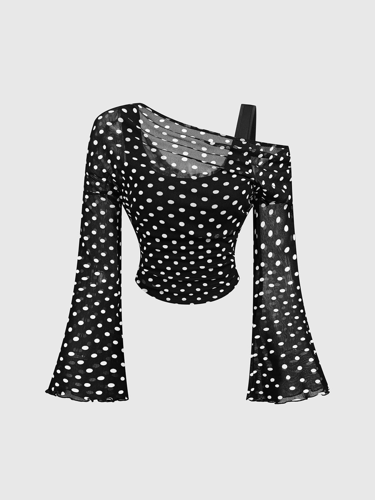 Women's Mesh Neck Pleated Long-Sleeve Top – Slim Fit Knit