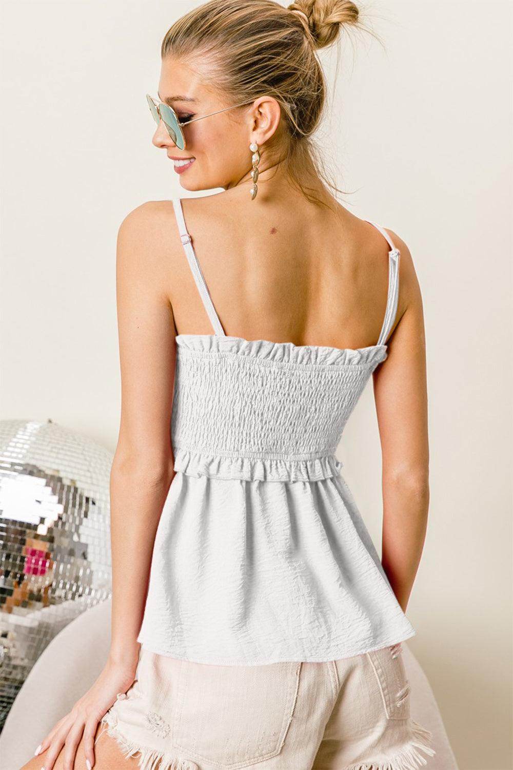 BiBi Ruffle Edge Smocking Babydoll Cami for Women