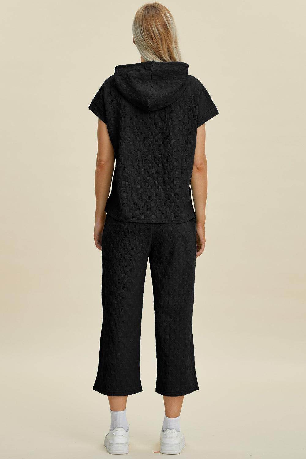 Double Take Full Size Texture Hoodie and Pants Set