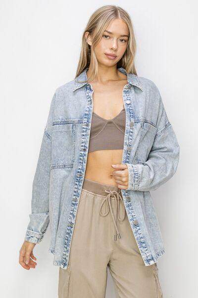 RISEN Button Up Long Sleeve Shacket for Stylish Layering