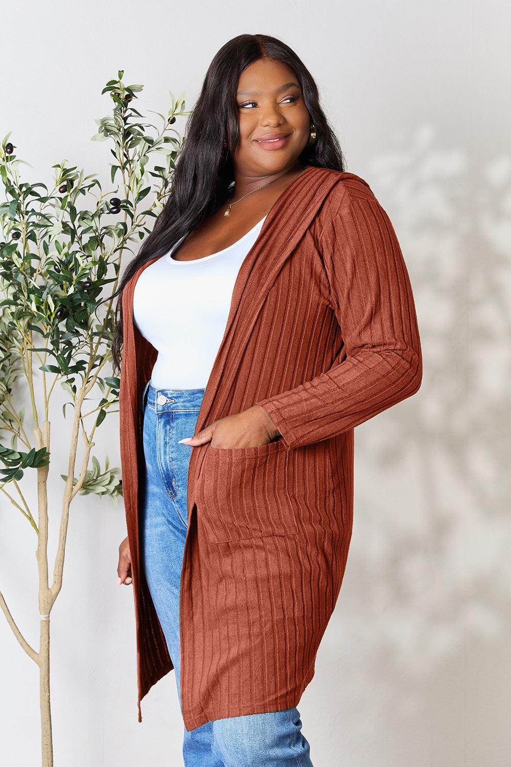 Basic Bae Full Size Hooded Sweater Cardigan for Women