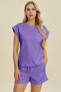 Double Take Full Size Pocketed Texture Top and Shorts Set