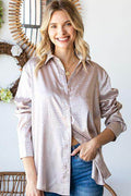 First Love Full Size Ditsy Dot Button Down Satin Shirt