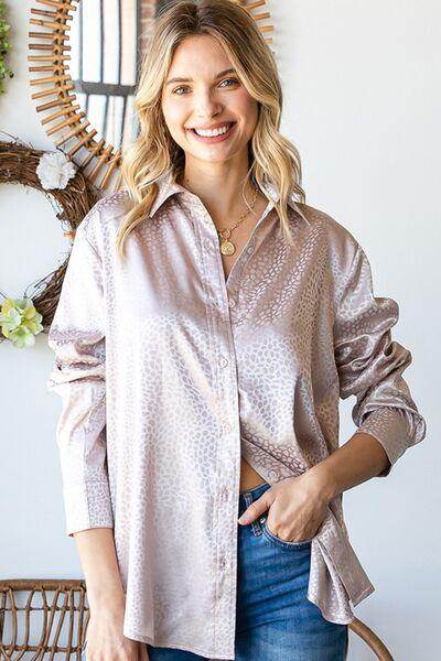 First Love Full Size Ditsy Dot Button Down Satin Shirt