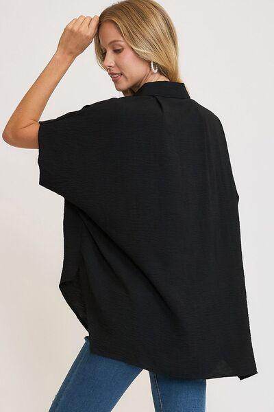 Umgee Full Size High-Low Button Up Short Sleeve Shirt Fashion