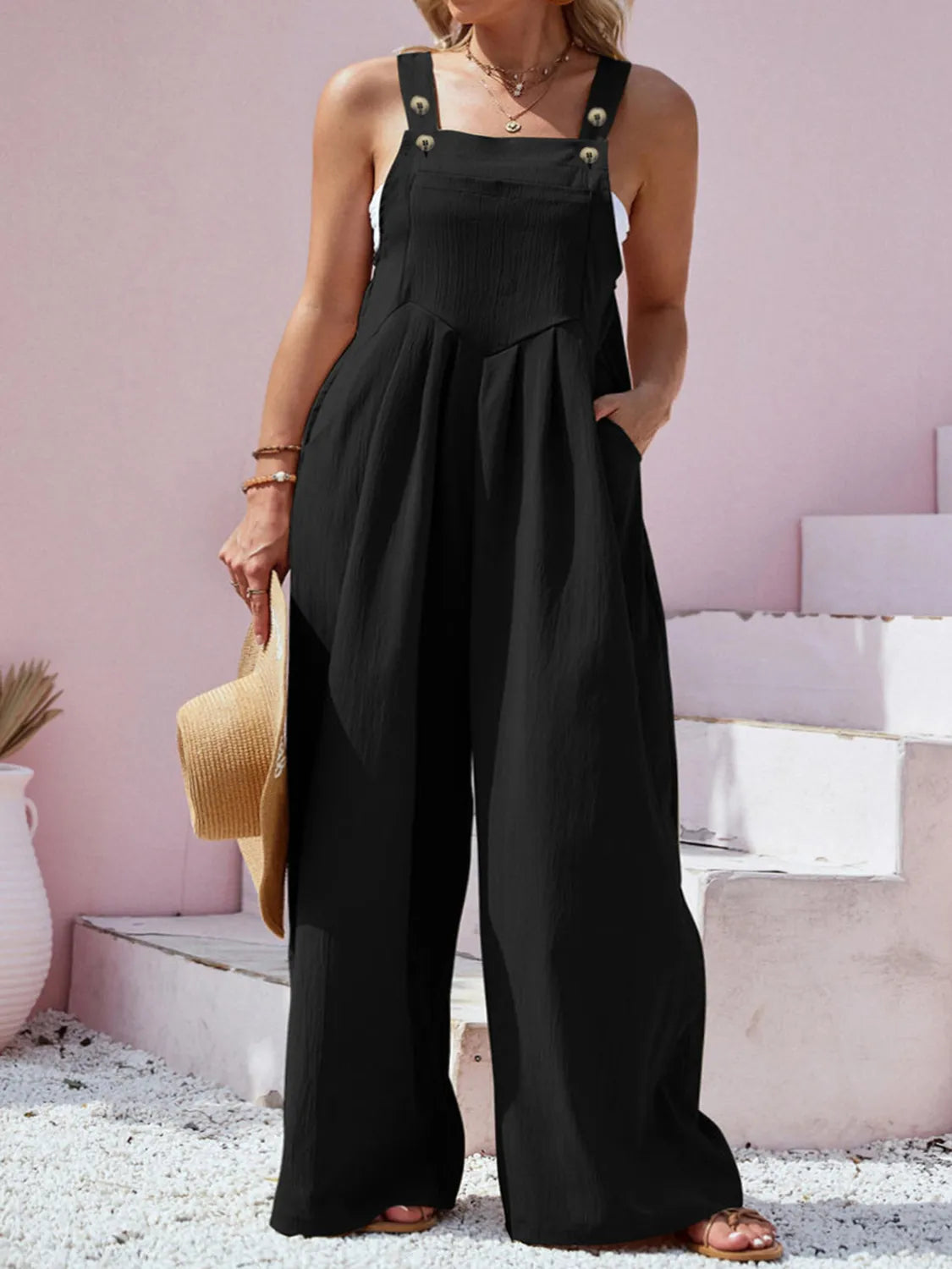 Square Neck Wide Leg Overalls