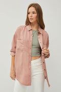 RISEN Full Size Button Up Long Sleeve Denim Shirt for Women