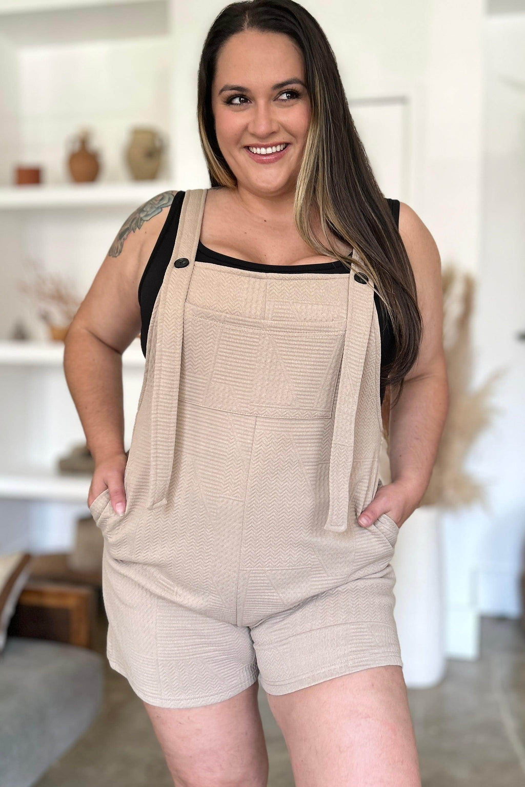 Double Take Full Size Texture Sleeveless Romper for Women