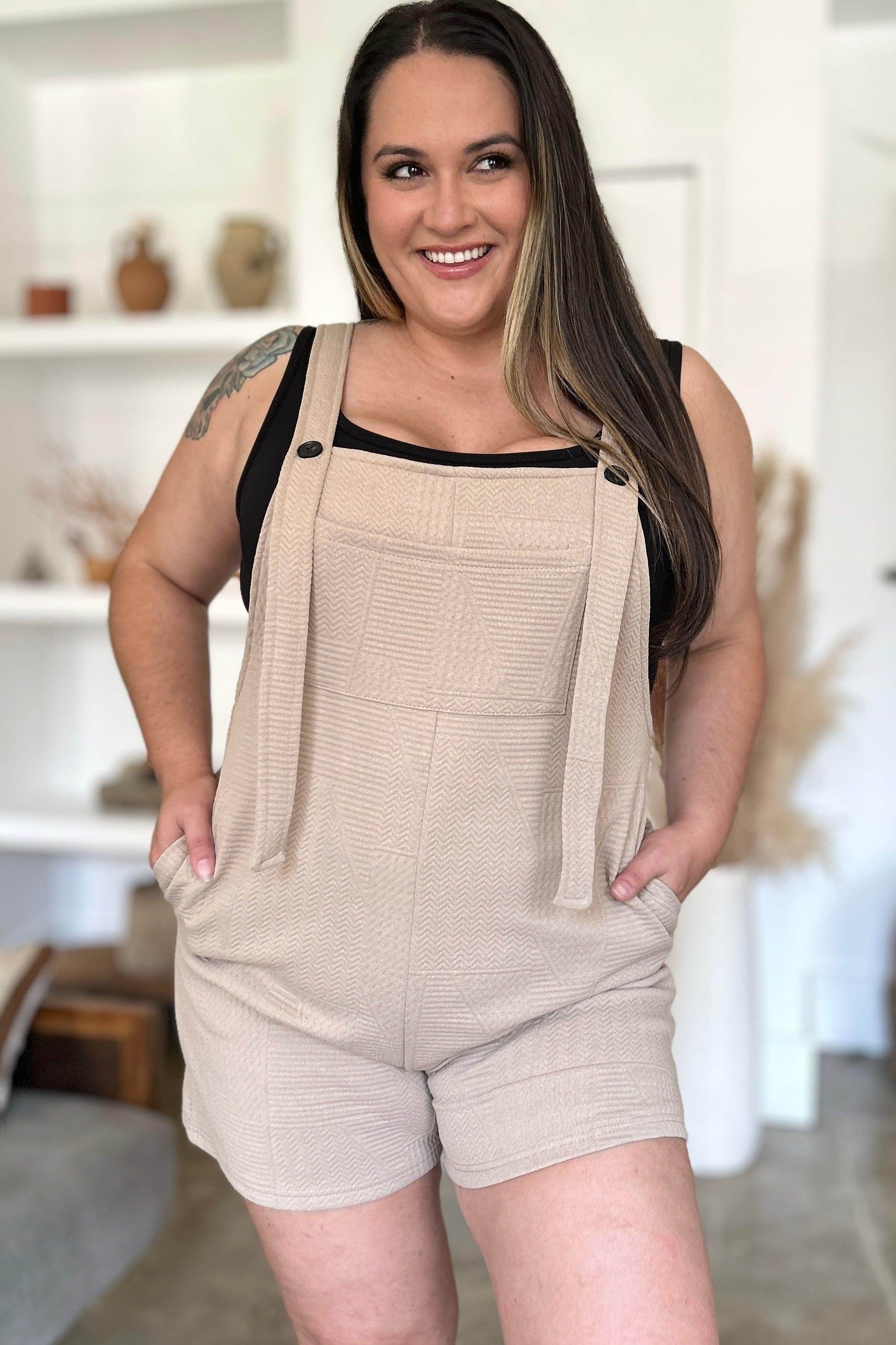Double Take Full Size Texture Sleeveless Romper for Women