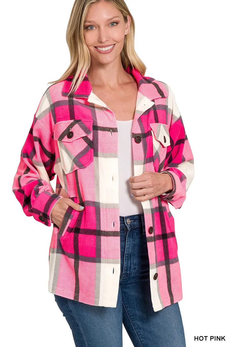 Selvanelle Oversized Plaid Fleece Shacket