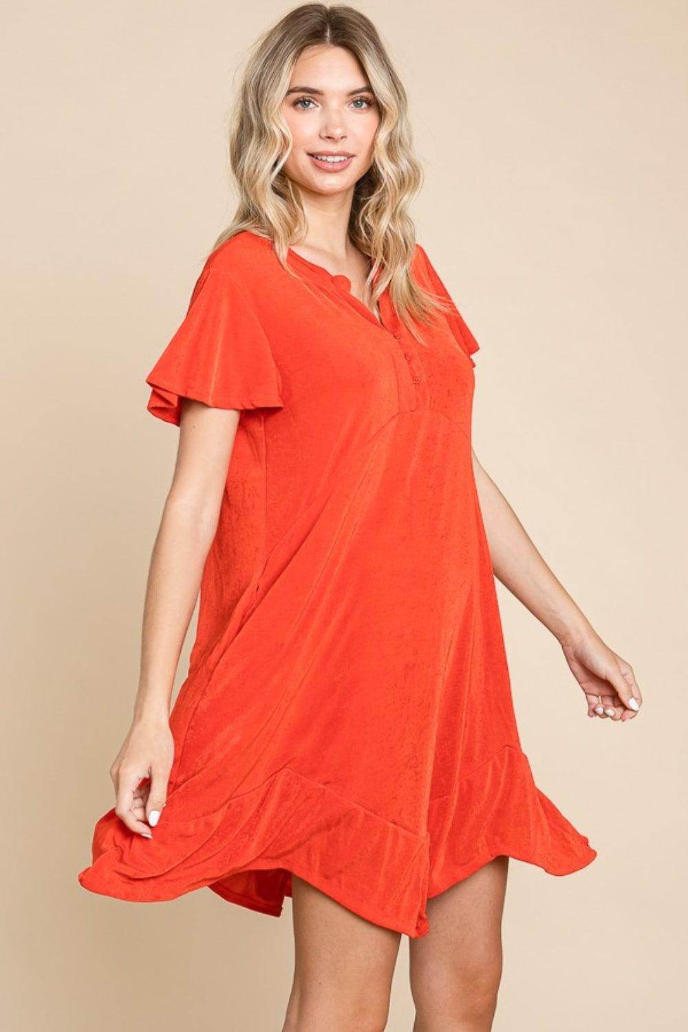 Culture Code Full Size Short Sleeve Ruffled Hem Dress