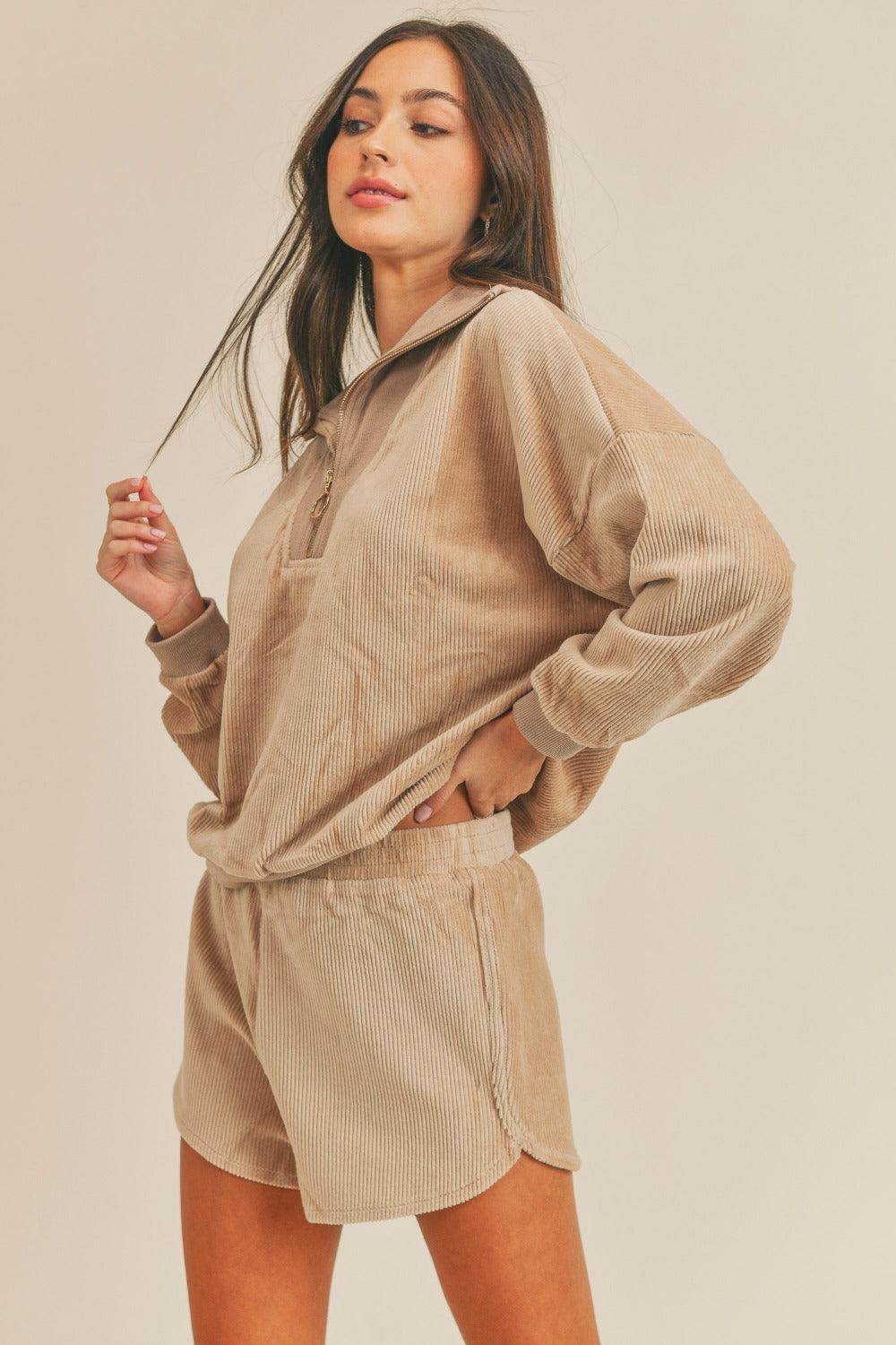 MABLE Corduroy Half Zip Top and Shorts Set for Women