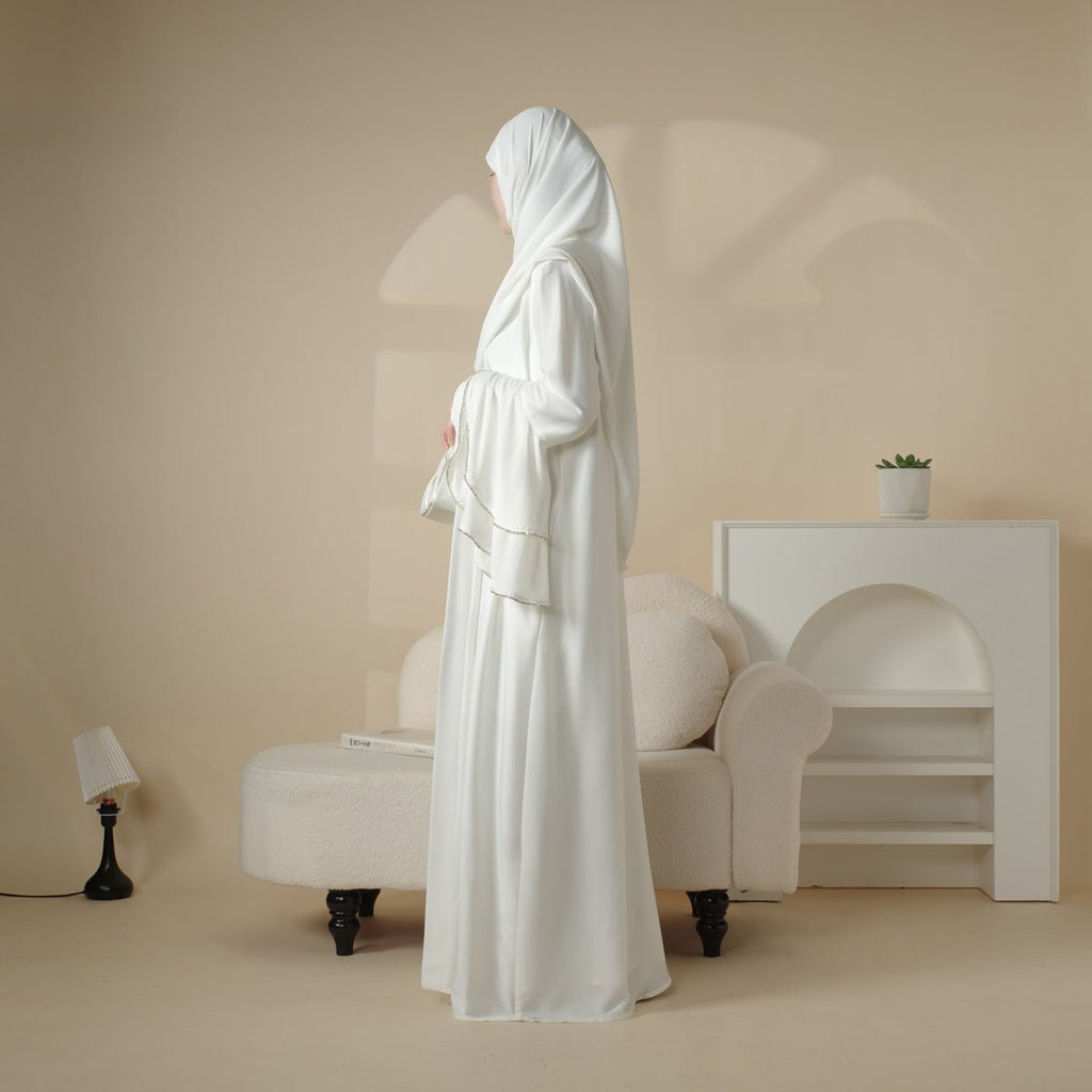 Crepe Satin Ruffle Sleeve Abaya, 5-Piece Set (MOA033)