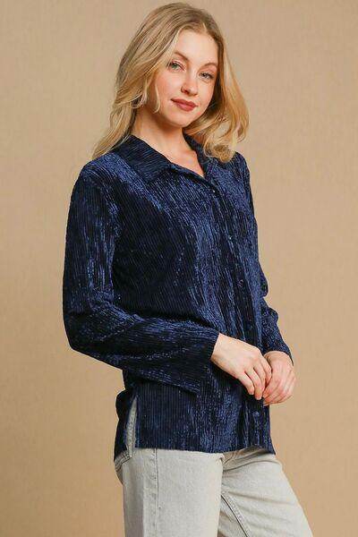 Umgee Side Slit Texture Button Up Shirt for Women