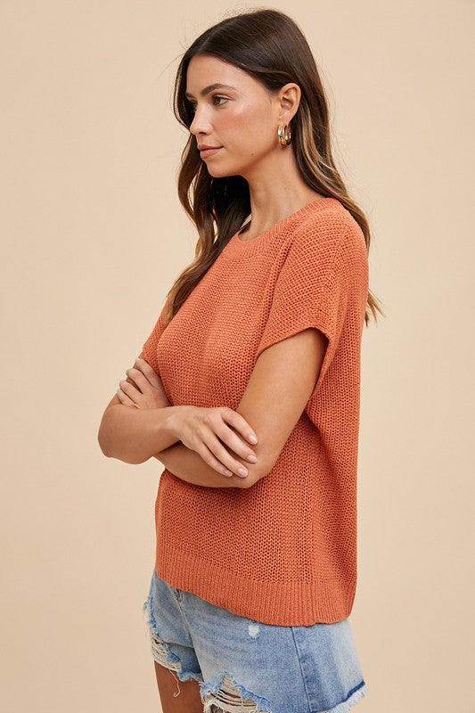 Annie Wear Round Neck Short Sleeve Sweater for Women