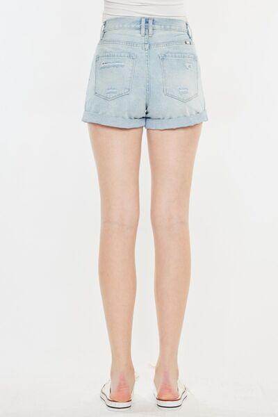 Kancan High Rise Repaired Mom Denim Shorts for Women