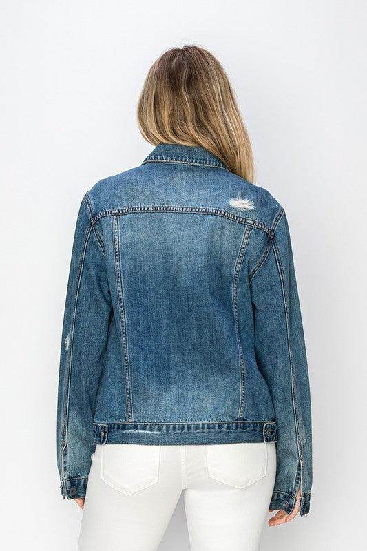 RISEN Full Size Distressed Button Up Jacket for Women