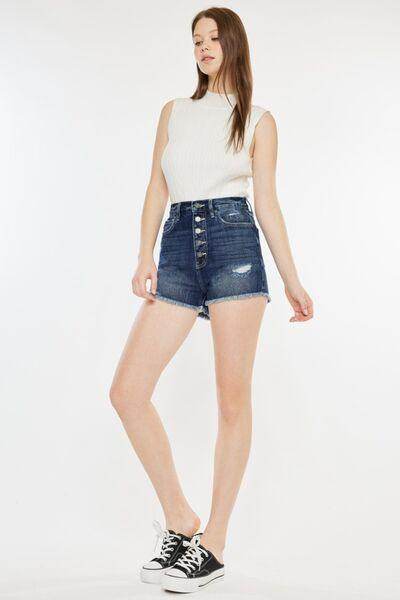 Kancan Raw Hem Button Fly Denim Shorts for Trendy Summer Style