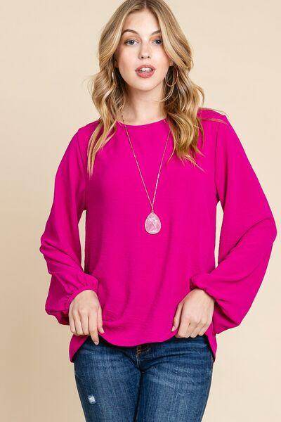 BOMBOM Textured Balloon Sleeve Top for Effortless Style
