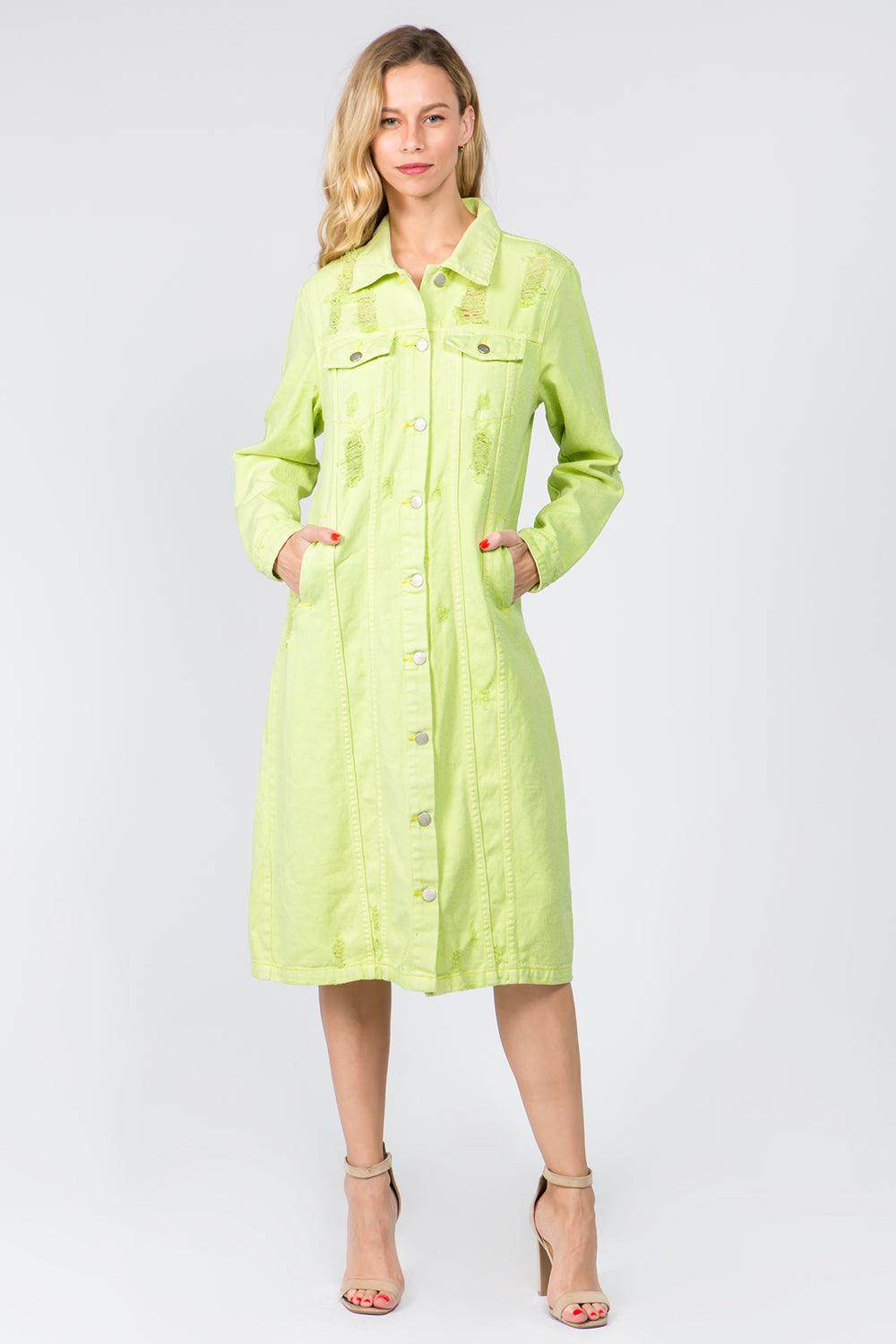 American Bazi Button Up Distressed Denim Dress for Women