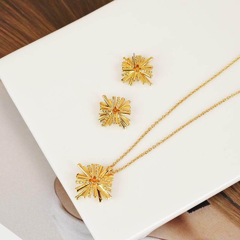 Starburst Gold-Plated Earrings and Necklace Set for Women