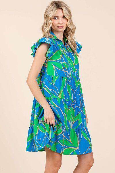 Mittoshop Leaf Print Ruffle Sleeve Tiered Mini Dress for Women