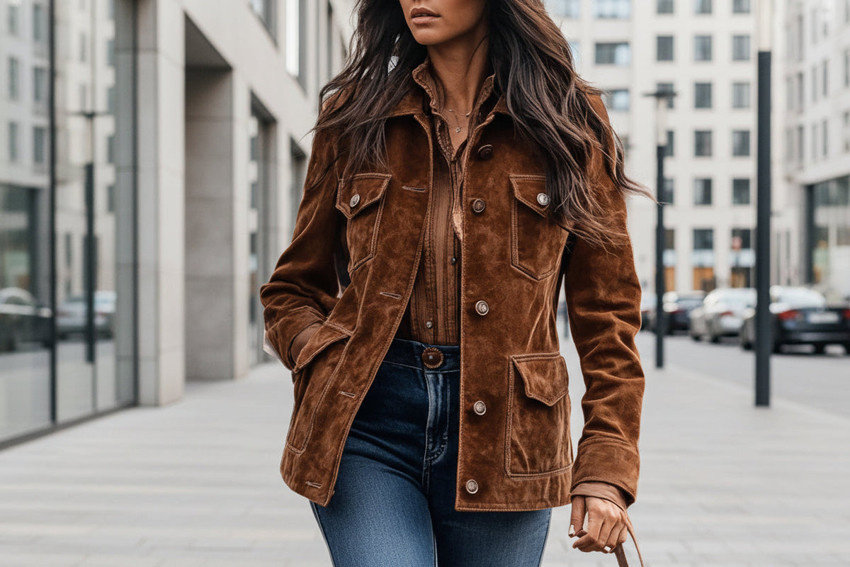 Women’s Retro Suede Multi-Pocket Short Jacket