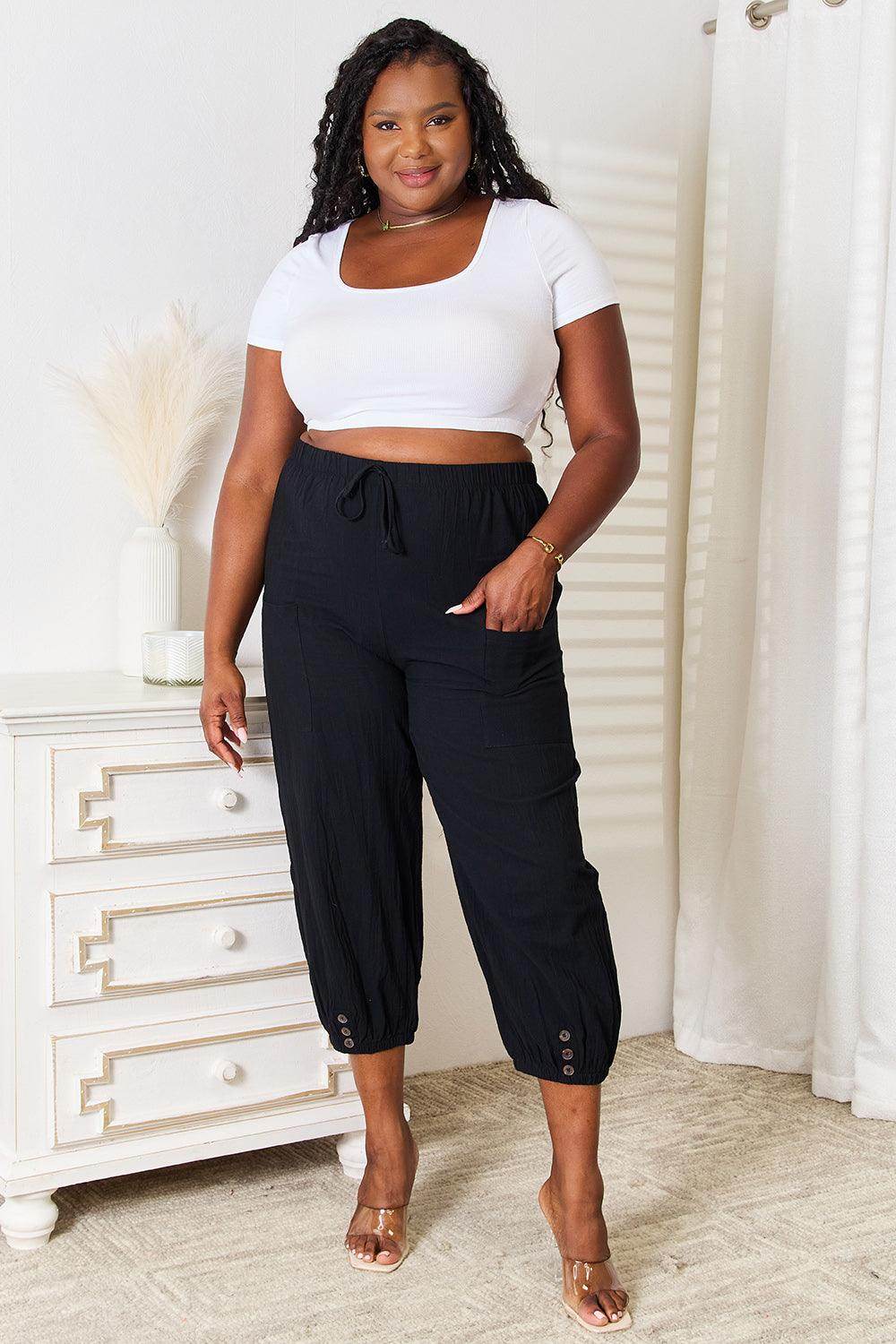 Shiny Decorative Button Cropped Pants for Stylish Outfits