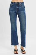 RISEN Full Size Tummy Control High Rise Crop Straight Raw Cut Hem Jeans Plus Size
