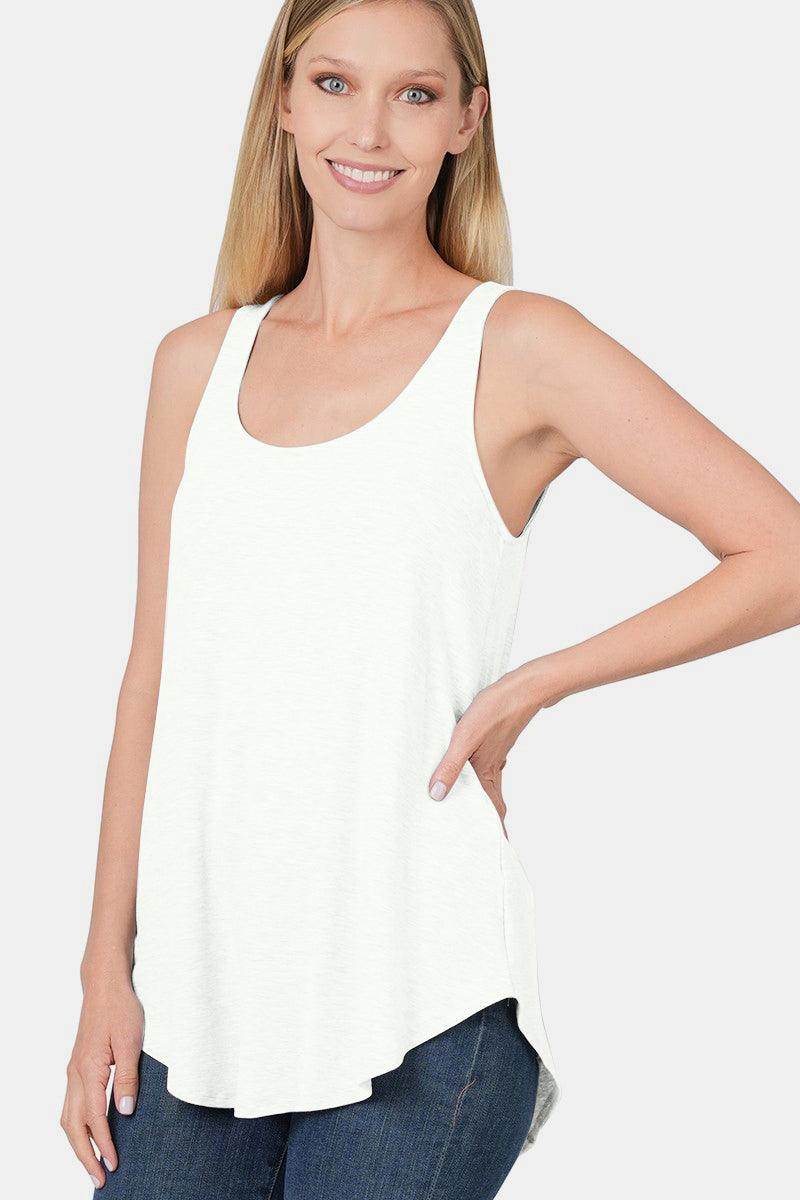 Zenana Round Neck Curved Hem Tank for Stylish Layering