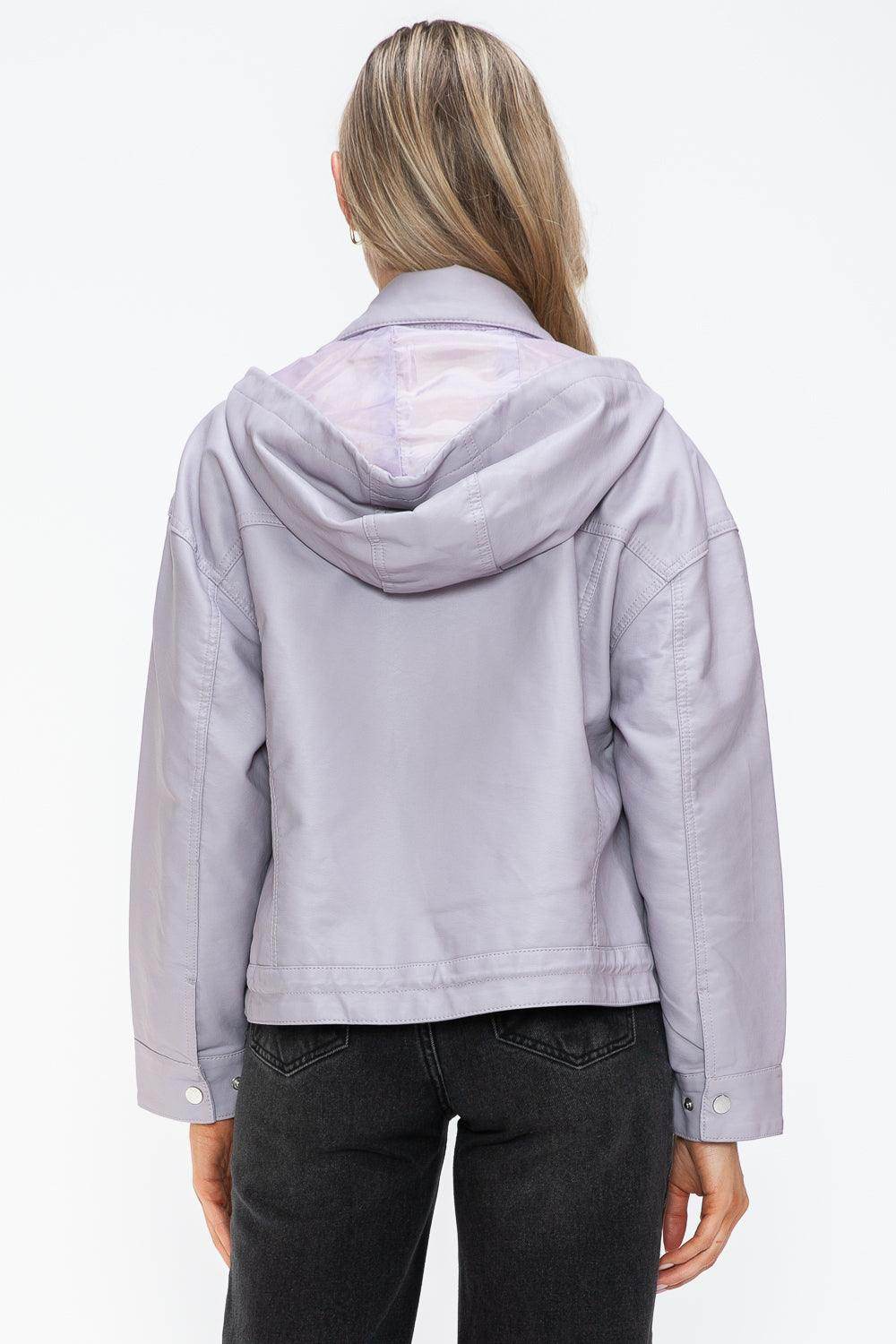 How Dare U Drawstring Hem PU Leather Zip Up Jacket Women